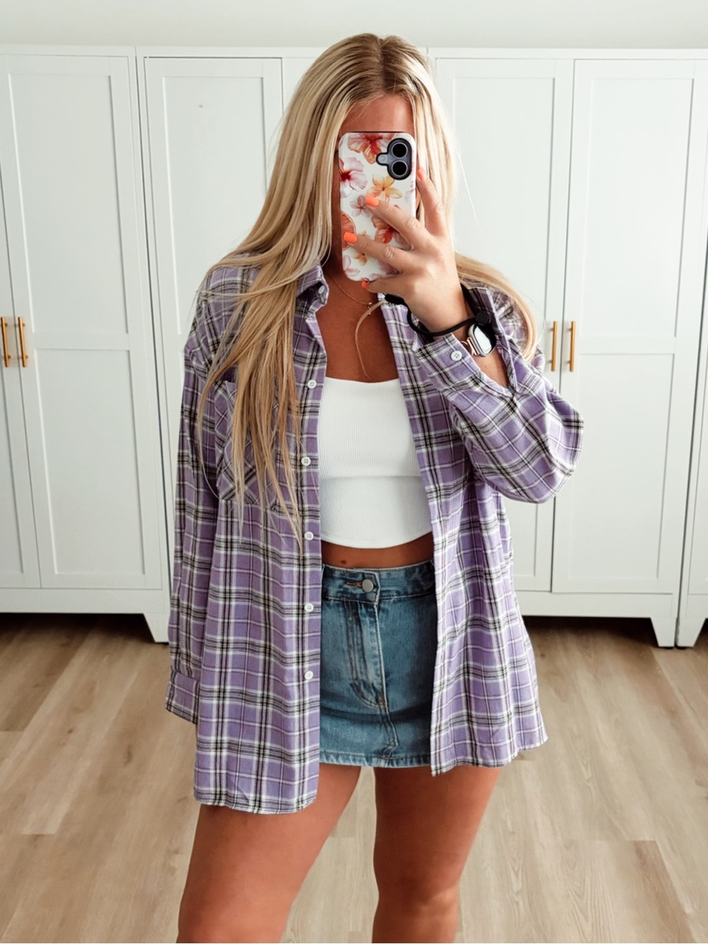 Purple and black button up plaid flannel jacket